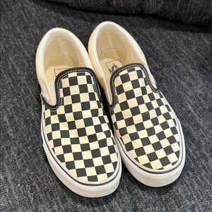 Vans Black and Cream Checkerboard Slip-Ons